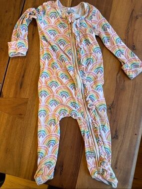 Caden Lane One-Piece Ruffle Zipper Footie - Rainbow Print